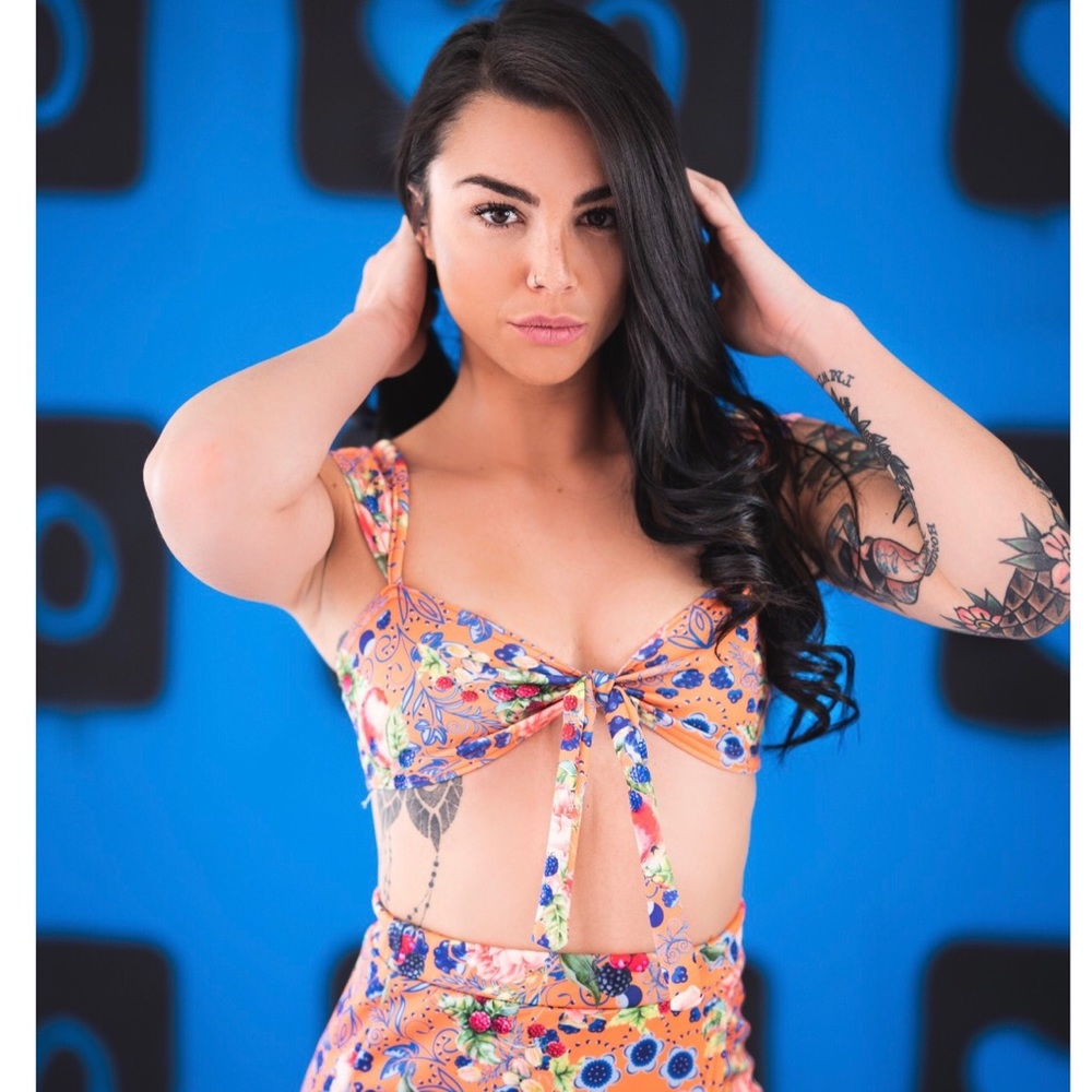 Summery fruity orange bandeau top & skirt set
